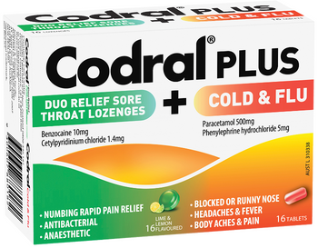 CODRAL Plus Cold & Flu + Sore Throat Lozenges 16