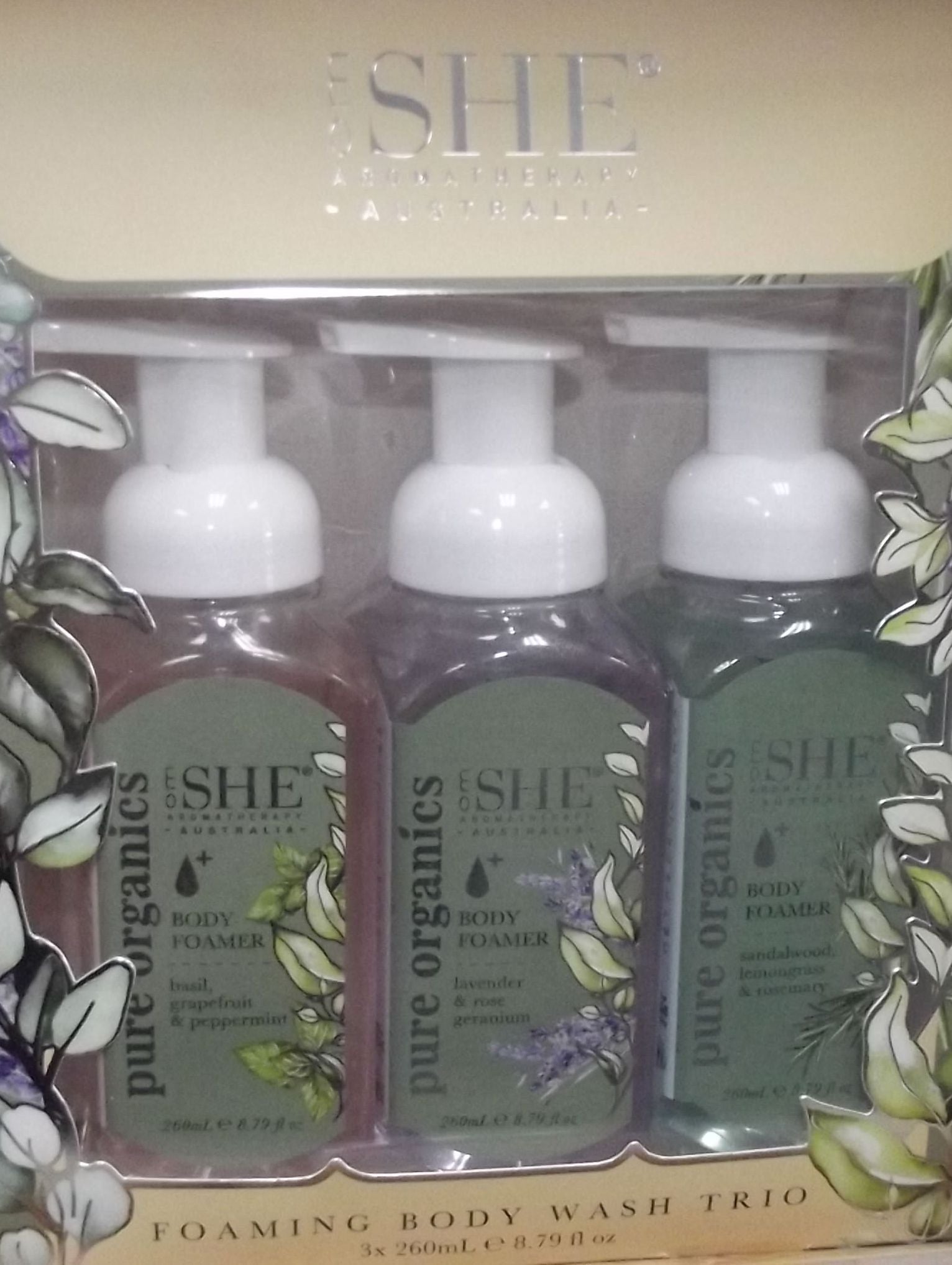 SHE Pure Organic Foam Body Wash Trio 3pc Set