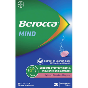 BEROCCA Mind with Sage Mixed Berry Effervescent Tabs 20s