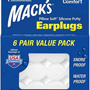 Macks Ear Plugs Silicone 6 Pairs - Superior Noise Reduction and Comfort