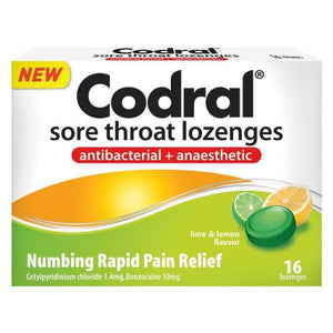 Codral Sore Throat Lozenges Lime & Lemon 16s