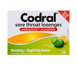 Codral Sore Throat Lozenges Lime & Lemom 36s