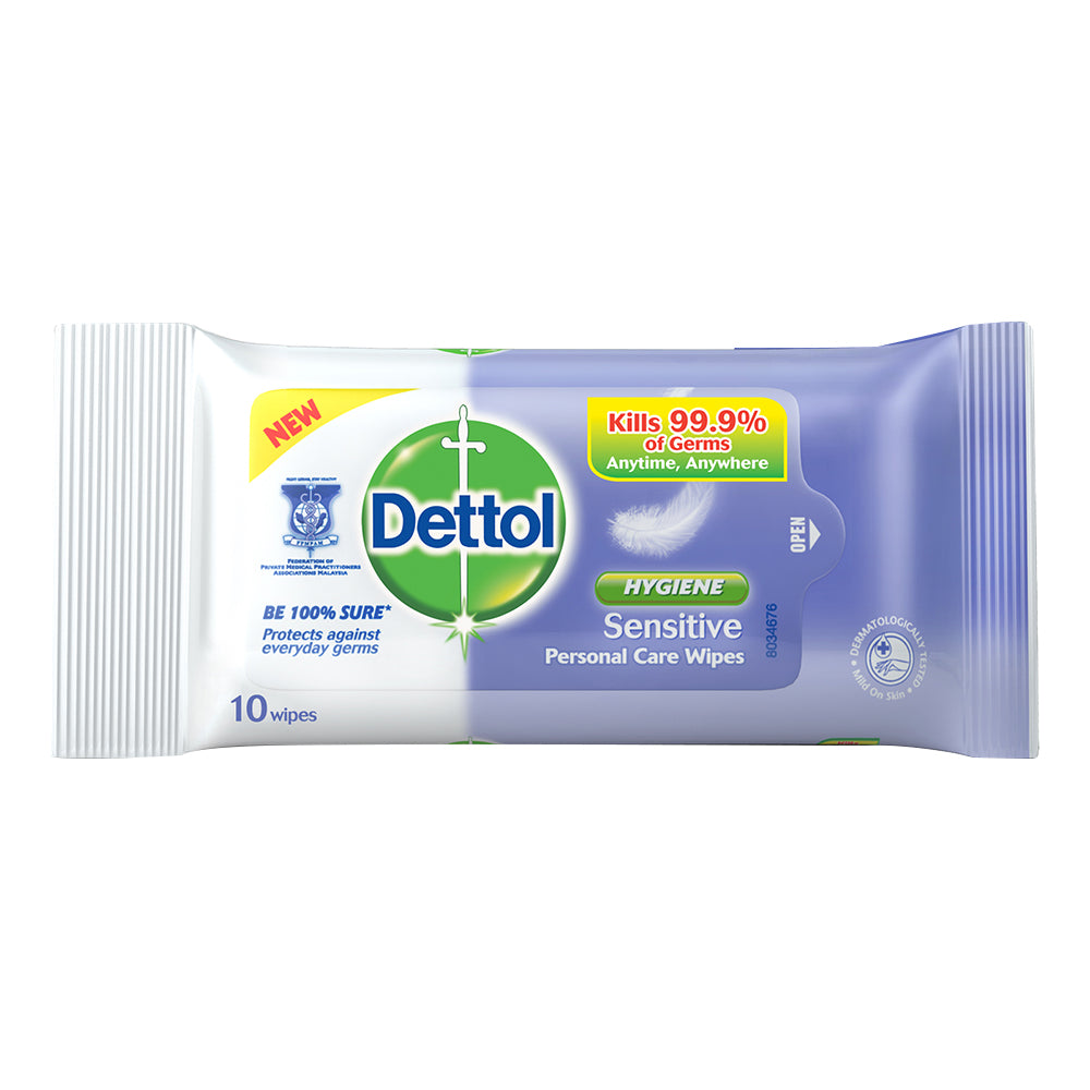 Dettol Wipes Sensitive 15s - Disposable Cleansing Wipes for Sensitive Skin