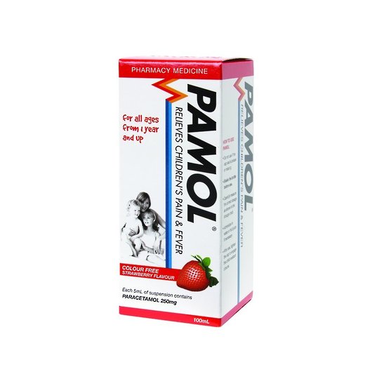 Pamol All Ages Strawberry Colourfree 250mg/5ml 100ml